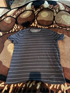 Calvin Klein Men's Dark Blue Striped Short Sleeve Tee